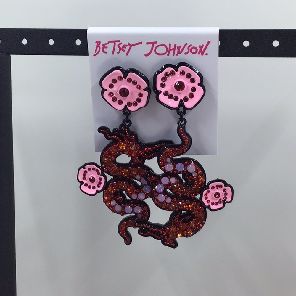 Betsey Johnson Red Dragon Mismatch Dangle Earrings